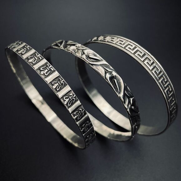 Vintage Sterling Danecraft Repousse Bangle Bracelet Bundle - Picture 1 of 9